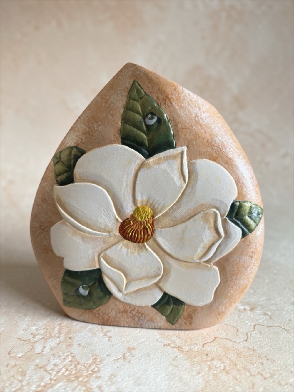 Hand Carved and Painted Magnolia flower vase by a retired Sailor age 85 from GA